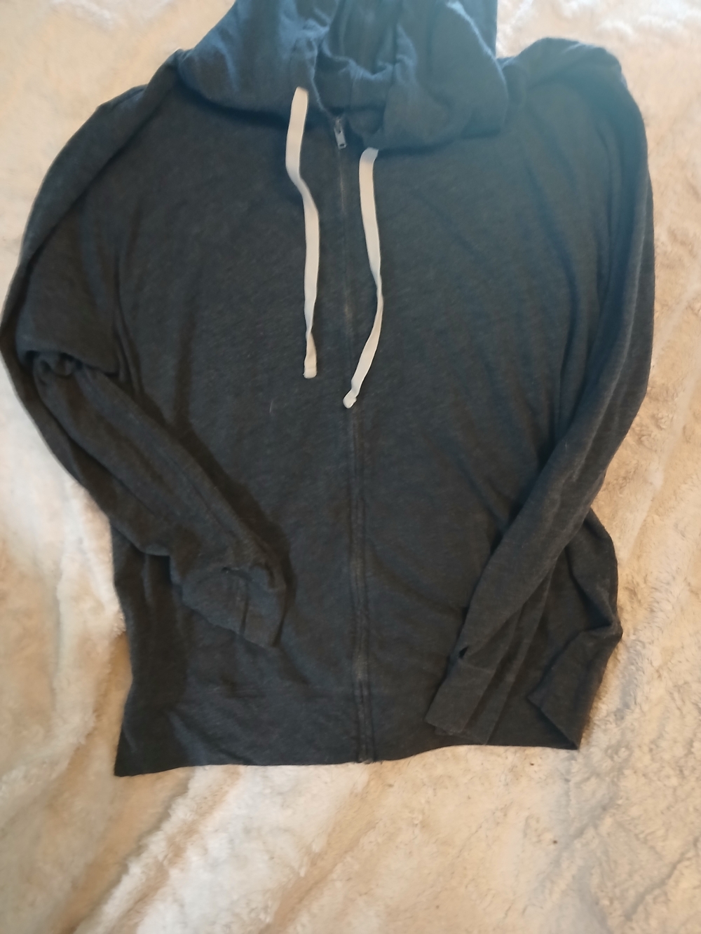 Old Navy Dark Charcoal Zip-Up Hoodie with White Drawstrings